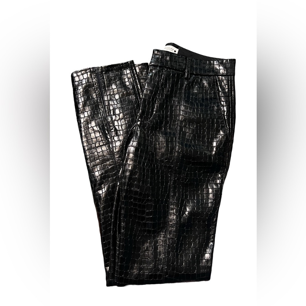 ZARA Faux Leather Crocodile Print Black Slim Straight Leg Pant w/Pockets